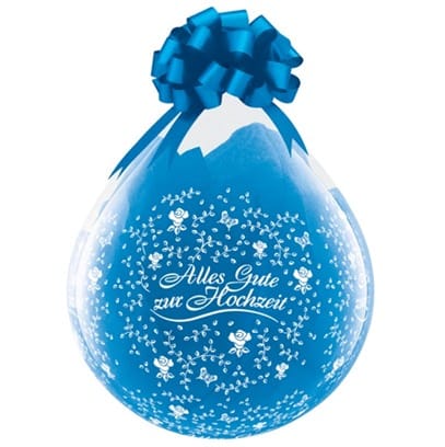 Geschenkballon Alles Gute zur Hochzeit · blauer Verpackungsballon mit Röschen