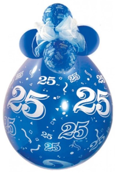Geschenkballon zum 25. Geburtstag · blauer Verpackungsballon mit Zahl 25