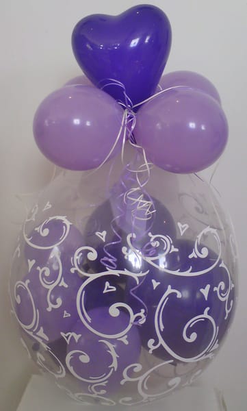 Geschenkballon Hameln · lila Stuffer mit Folienherz
