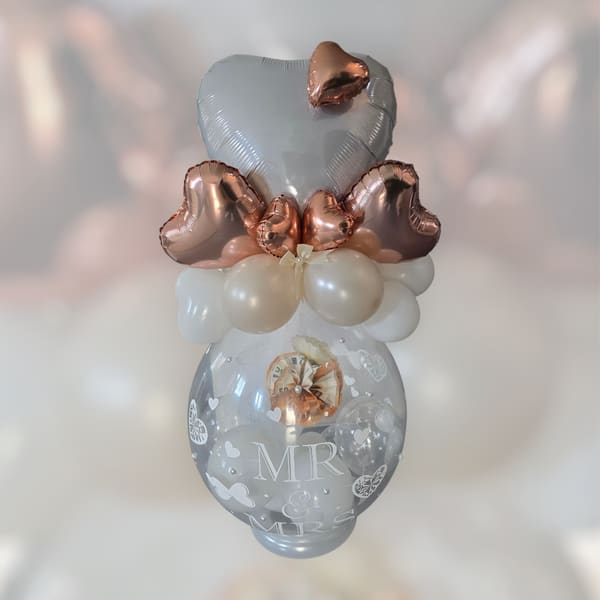 Geschenkballon Hameln · Hochzeit MR und MRS in Roségold