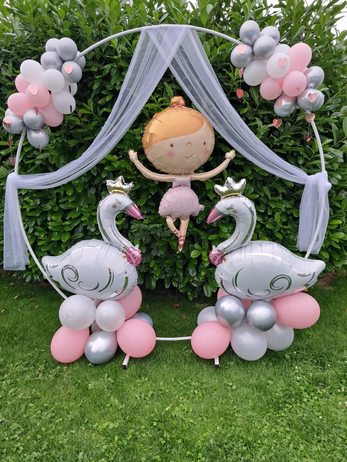 BallondekorationringBallerinsSchwanRosaWeißErstergeburtstag