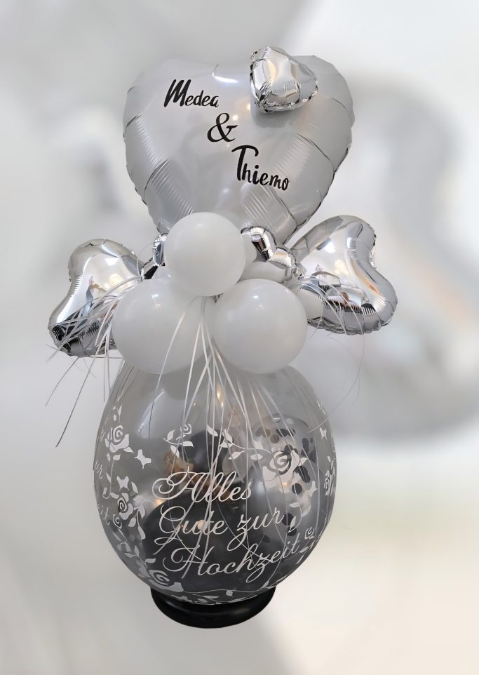GeschenkballonVerpackungsballonSilberWeißGeldgeschenkHochzeitPersonalisiertBallonShopHamelnAllesGutezurHochzeitSilberSchwarz