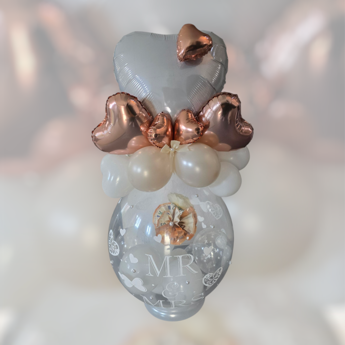 GeschenkballonVerpackungsballonHochzeitGeldgeschenkMr&MrsHerzenRosegold